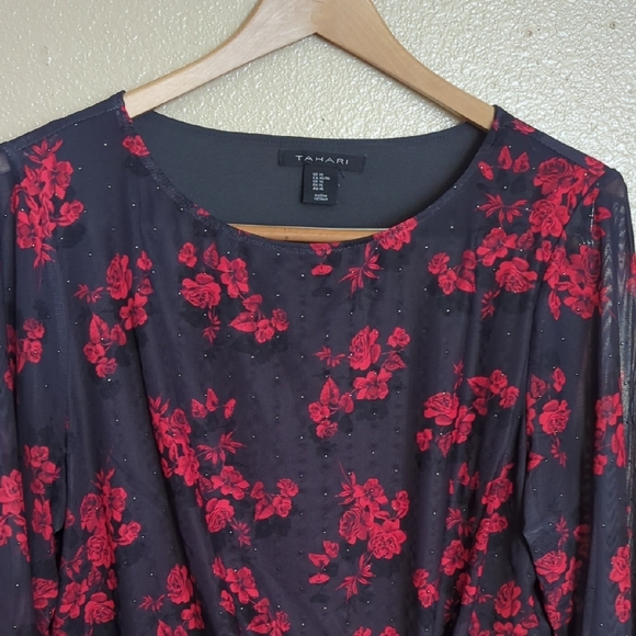 Tahari Women's Black and Red Floral Blouse - Picture 3 of 10